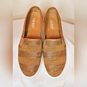 [LAUREN] By Ralph Lauren JINNY Sneakers Brown Textured Casual Slip-on 9B